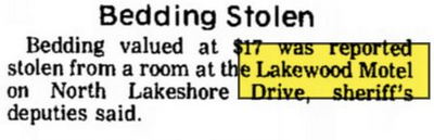 Lakewood Motel - 1977 Bedding Stolen